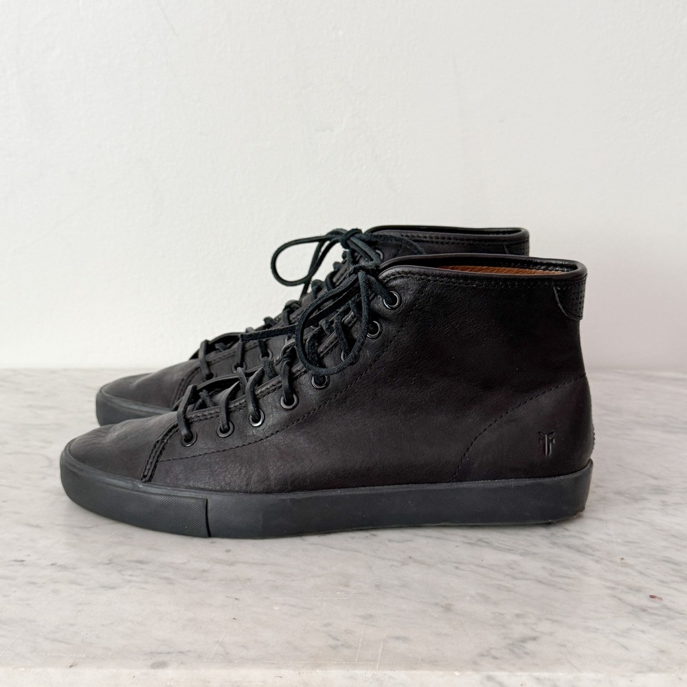 Frye Walker High Top Sneakers 10 Black Leather Lace Up Boots Minimalist